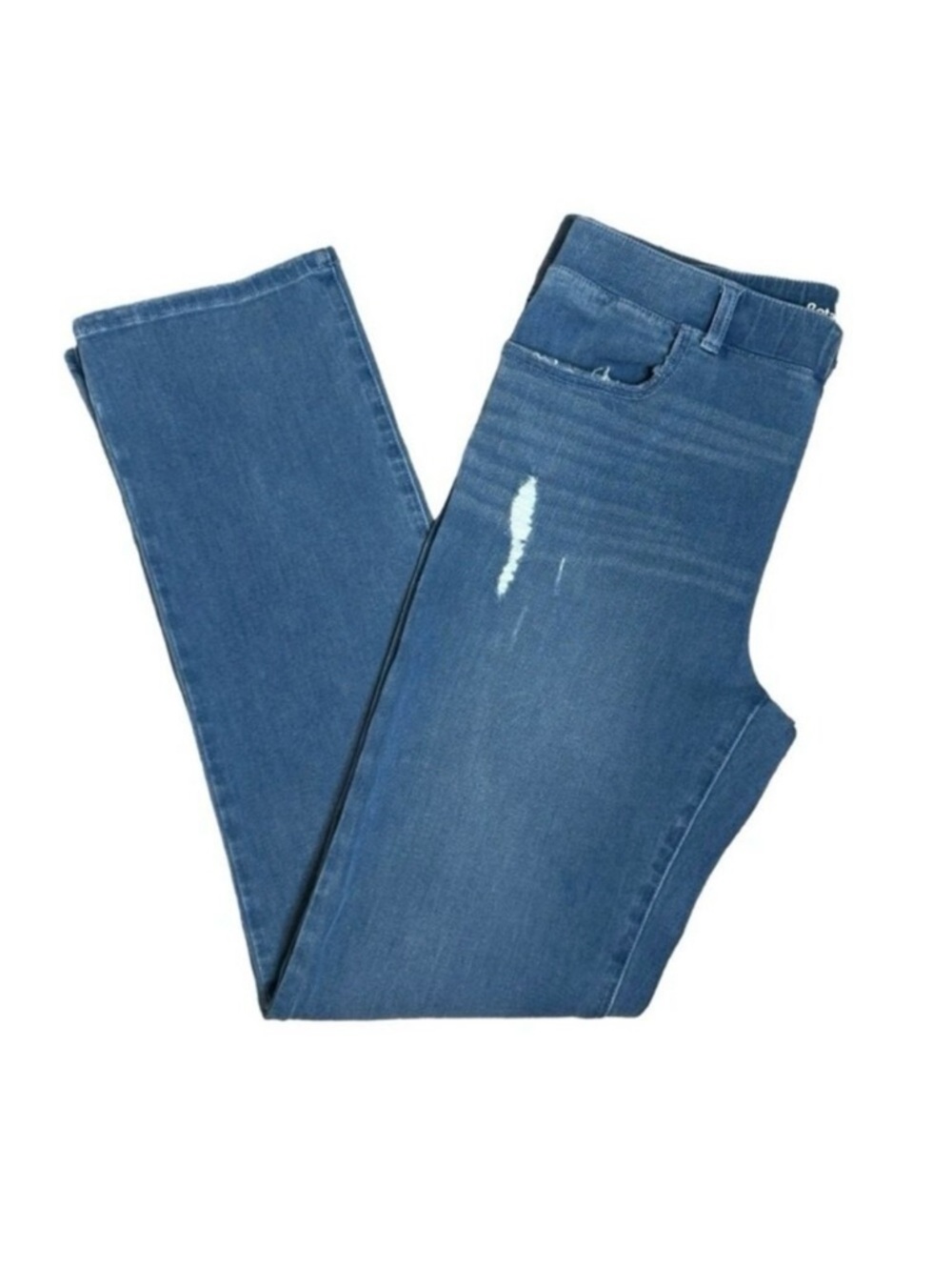 BETABRAND Denim blue jeans Pull on Straight leg 4 pocket Stretchy Size Large